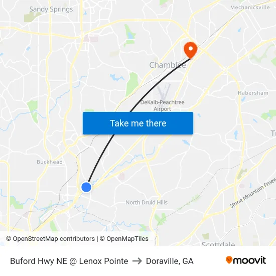 Buford Hwy NE @ Lenox Pointe to Doraville, GA map
