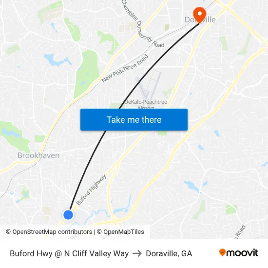 Buford Hwy @ N Cliff Valley Way to Doraville, GA map
