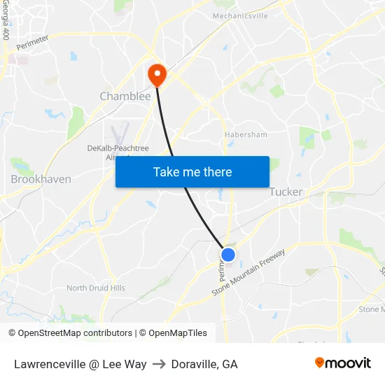 Lawrenceville @ Lee Way to Doraville, GA map