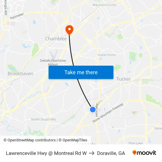 Lawrenceville Hwy @ Montreal Rd W to Doraville, GA map