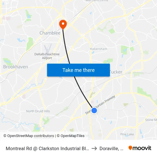 Montreal Rd @ Clarkston Industrial Blvd to Doraville, GA map