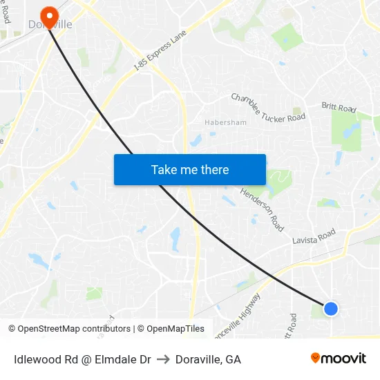 Idlewood Rd @ Elmdale Dr to Doraville, GA map