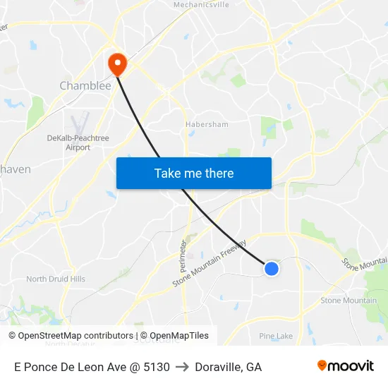 E Ponce De Leon Ave @ 5130 to Doraville, GA map