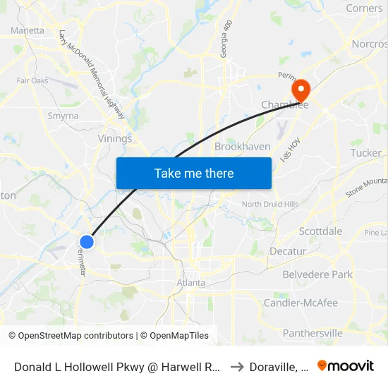 Donald L Hollowell Pkwy @ Harwell Rd NW to Doraville, GA map