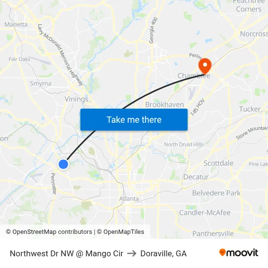 Northwest Dr NW @ Mango Cir to Doraville, GA map