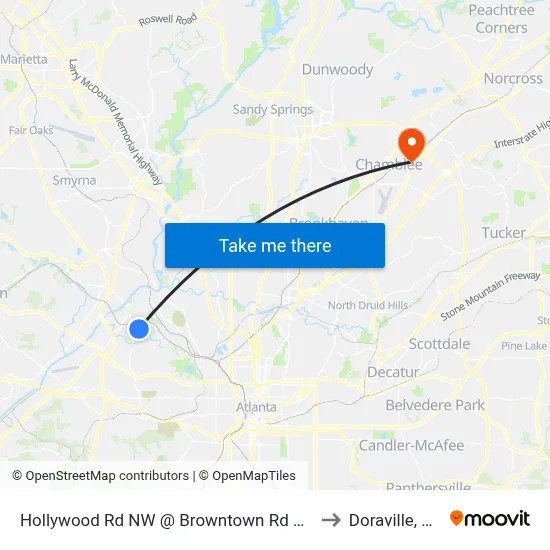 Hollywood Rd NW @ Browntown Rd NW to Doraville, GA map