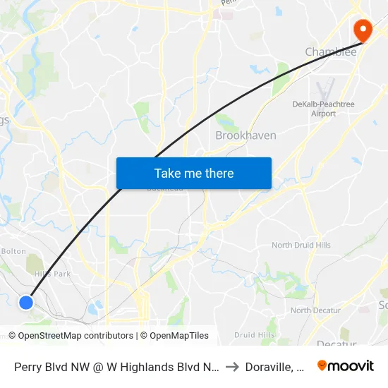 Perry Blvd NW @ W Highlands Blvd NW to Doraville, GA map