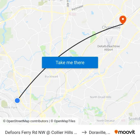 Defoors Ferry Rd NW @ Collier Hills Way to Doraville, GA map