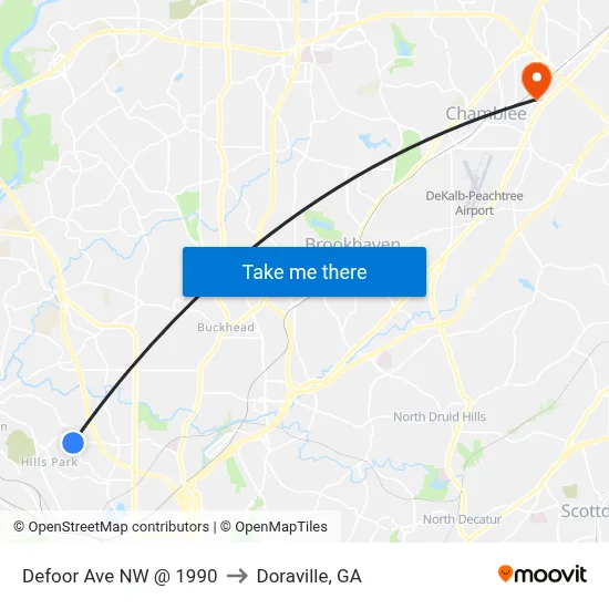 Defoor Ave NW @ 1990 to Doraville, GA map