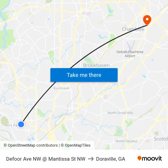 Defoor Ave NW @ Mantissa St NW to Doraville, GA map
