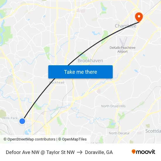 Defoor Ave NW @ Taylor St NW to Doraville, GA map
