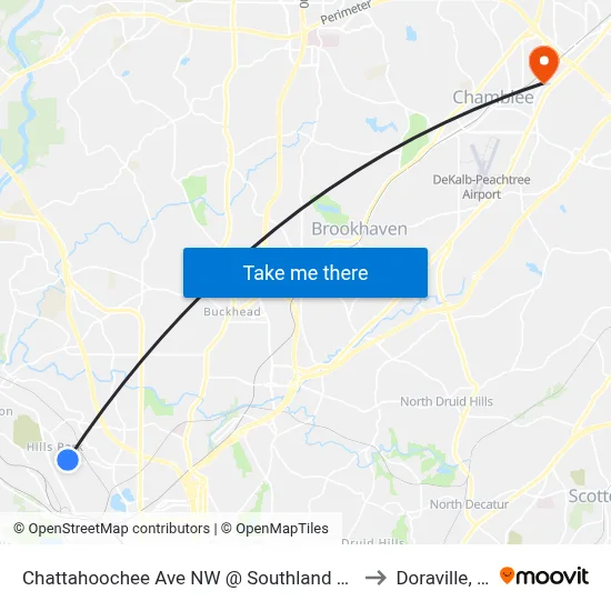 Chattahoochee Ave NW @ Southland Cir NW to Doraville, GA map