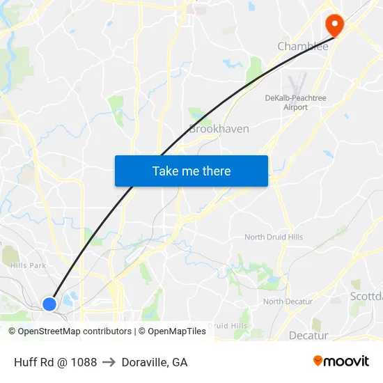 Huff Rd @ 1088 to Doraville, GA map