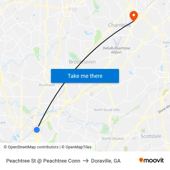 Peachtree St @ Peachtree Conn to Doraville, GA map