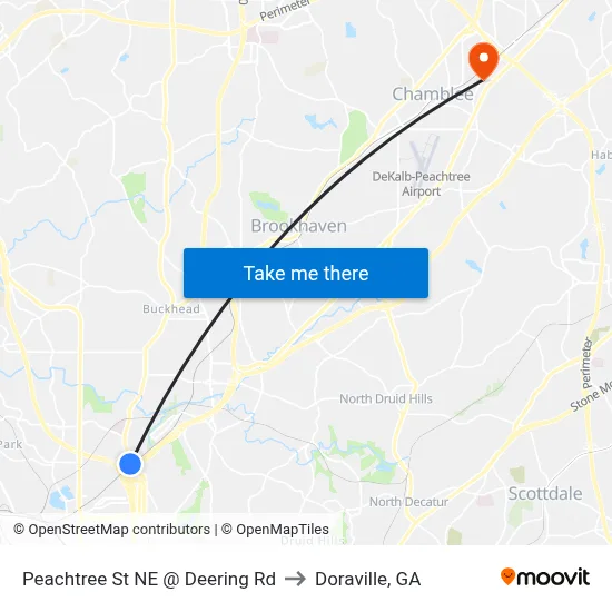 Peachtree St NE @ Deering Rd to Doraville, GA map