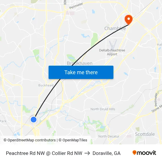 Peachtree Rd NW @ Collier Rd NW to Doraville, GA map