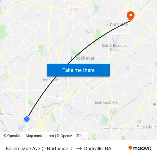 Bellemeade Ave @ Northside Dr to Doraville, GA map