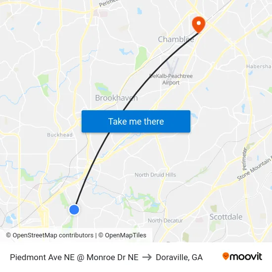 Piedmont Ave NE @ Monroe Dr NE to Doraville, GA map