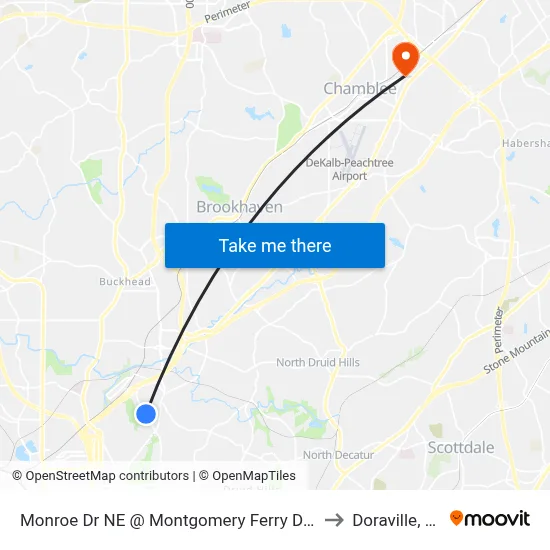 Monroe Dr NE @ Montgomery Ferry Dr NE to Doraville, GA map