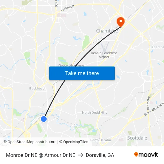 Monroe Dr NE @ Armour Dr NE to Doraville, GA map
