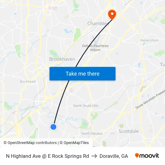 N Highland Ave @ E Rock Springs Rd to Doraville, GA map