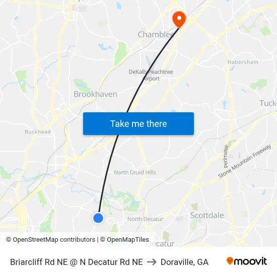 Briarcliff Rd NE @ N Decatur Rd NE to Doraville, GA map