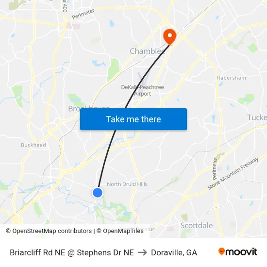 Briarcliff Rd NE @ Stephens Dr NE to Doraville, GA map