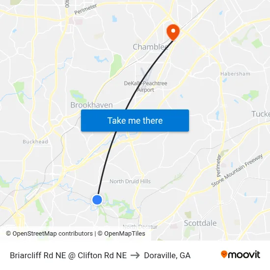 Briarcliff Rd NE @ Clifton Rd NE to Doraville, GA map