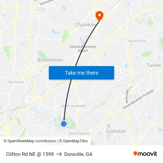Clifton Rd NE @ 1599 to Doraville, GA map