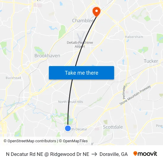 N Decatur Rd NE @ Ridgewood Dr NE to Doraville, GA map