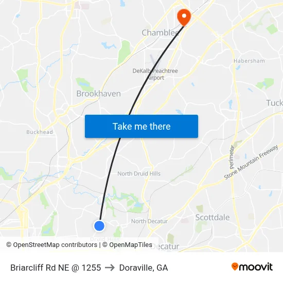 Briarcliff Rd NE @ 1255 to Doraville, GA map