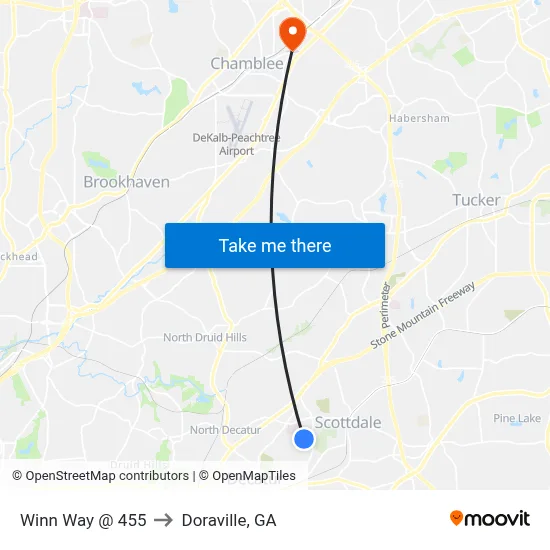 Winn Way @ 455 to Doraville, GA map