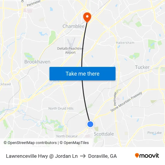 Lawrenceville Hwy @ Jordan Ln to Doraville, GA map