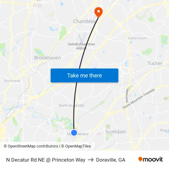 N Decatur Rd NE @ Princeton Way to Doraville, GA map