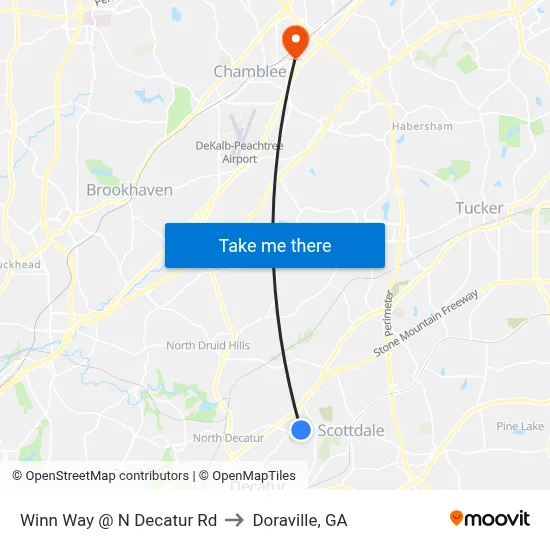 Winn Way @ N Decatur Rd to Doraville, GA map