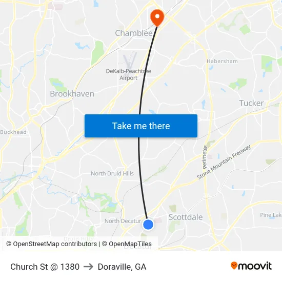 Church St @ 1380 to Doraville, GA map