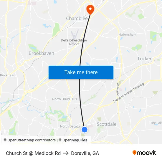 Church St @ Medlock Rd to Doraville, GA map