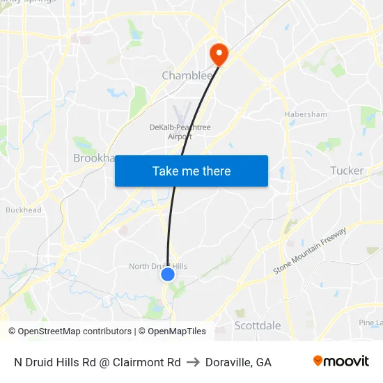 N Druid Hills Rd @ Clairmont Rd to Doraville, GA map
