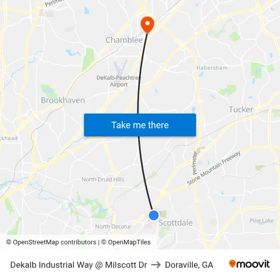 Dekalb Industrial Way @ Milscott Dr to Doraville, GA map