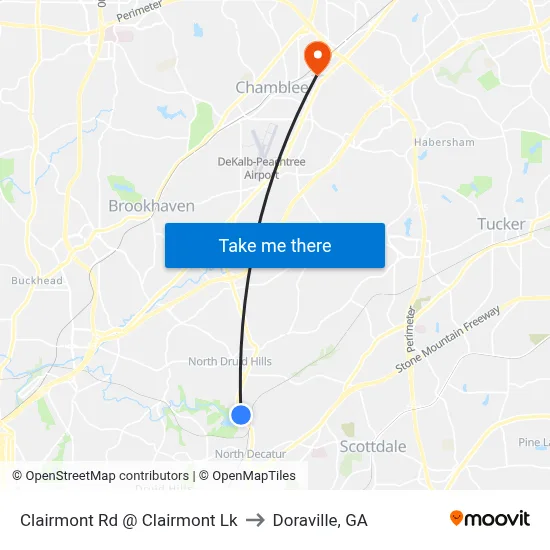 Clairmont Rd @ Clairmont Lk to Doraville, GA map