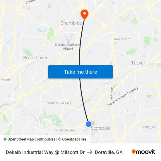 Dekalb Industrial Way @ Milscott Dr to Doraville, GA map