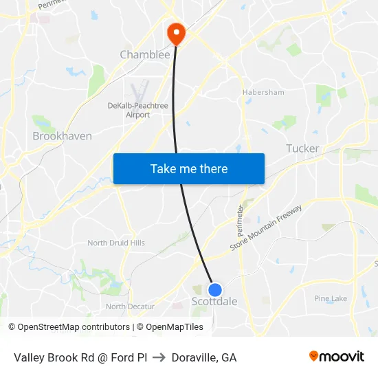 Valley Brook Rd @ Ford Pl to Doraville, GA map