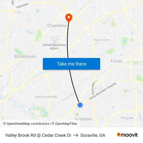 Valley Brook Rd @ Cedar Creek Dr to Doraville, GA map