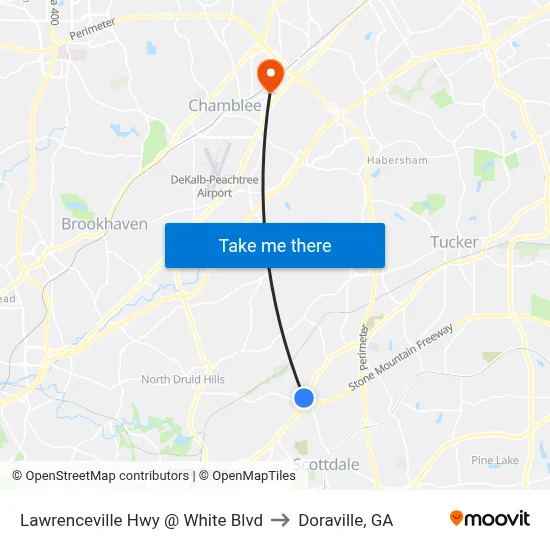 Lawrenceville Hwy @ White Blvd to Doraville, GA map