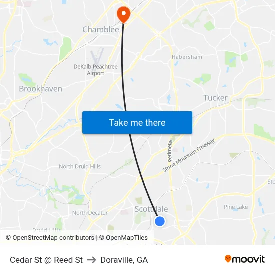 Cedar St @ Reed St to Doraville, GA map