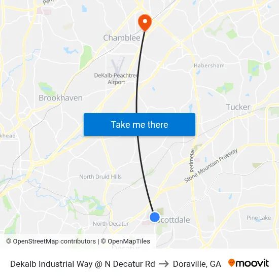 Dekalb Industrial Way @ N Decatur Rd to Doraville, GA map