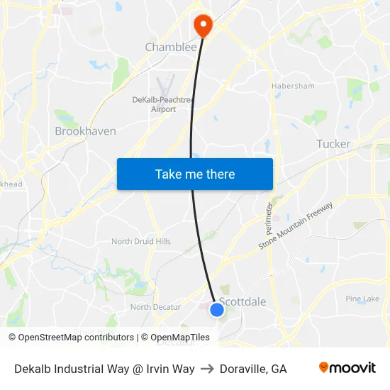 Dekalb Industrial Way @ Irvin Way to Doraville, GA map