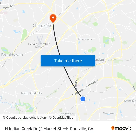 N Indian Creek Dr @ Market St to Doraville, GA map