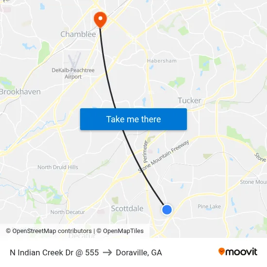 N Indian Creek Dr @ 555 to Doraville, GA map