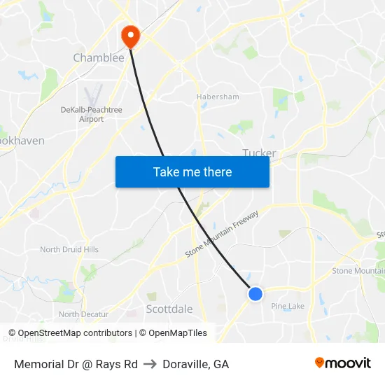 Memorial Dr @ Rays Rd to Doraville, GA map